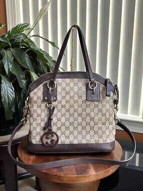 GUCCI GG Charm Two-Way Dome Shoulder Bag, Tan, Brown
